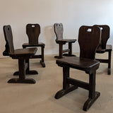 Vintage Dark Wooden Brutalist Chairs with "B" Emblem