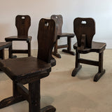 Vintage Dark Wooden Brutalist Chairs with "B" Emblem