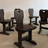 Vintage Dark Wooden Brutalist Chairs with "B" Emblem