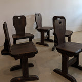 Vintage Dark Wooden Brutalist Chairs with "B" Emblem