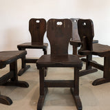 Vintage Dark Wooden Brutalist Chairs with "B" Emblem