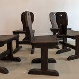 Vintage Dark Wooden Brutalist Chairs with "B" Emblem