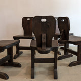 Vintage Dark Wooden Brutalist Chairs with "B" Emblem