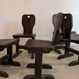 Vintage Dark Wooden Brutalist Chairs with "B" Emblem