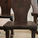 Vintage Dark Wooden Brutalist Chairs with "B" Emblem