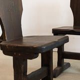 Vintage Dark Wooden Brutalist Chairs with "B" Emblem