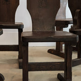 Vintage Dark Wooden Brutalist Chairs with "B" Emblem