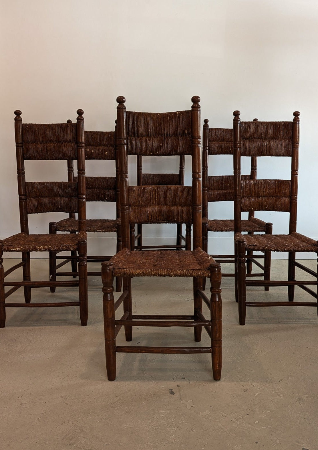 Set of 6 Vintage Haitian Tall Wooden Ladderback Chairs