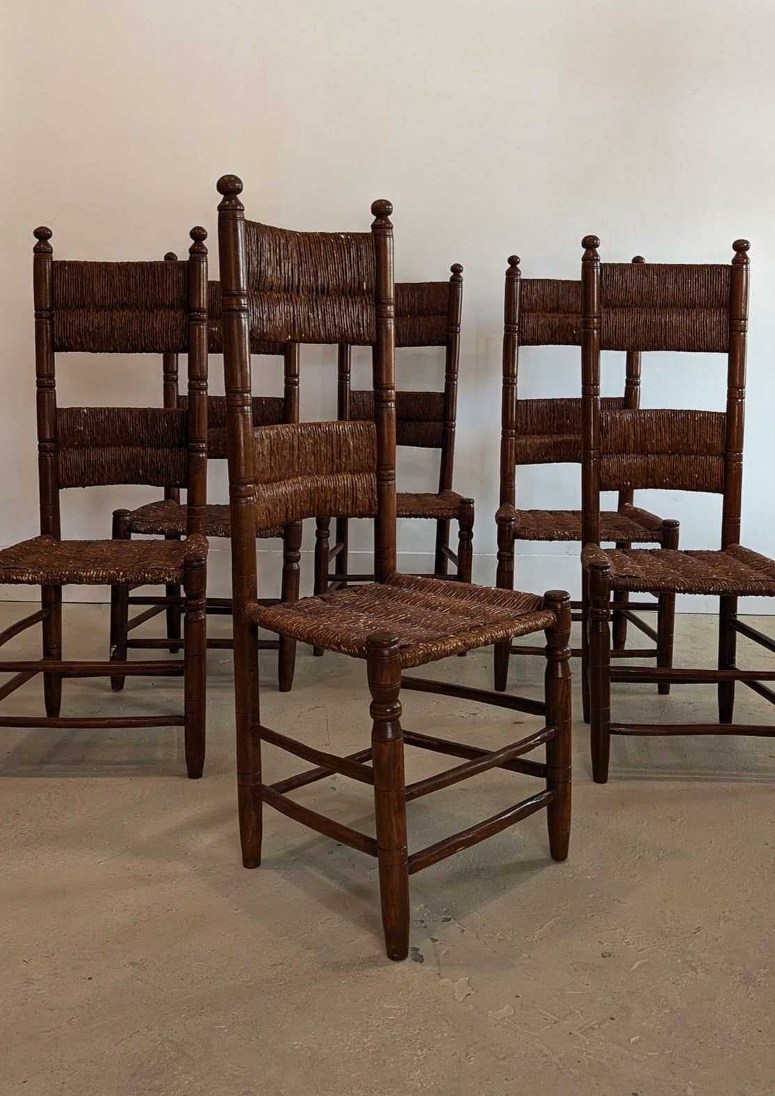 Set of 6 Vintage Haitian Tall Wooden Ladderback Chairs