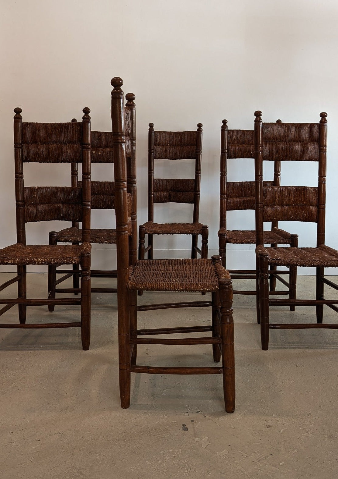 Set of 6 Vintage Haitian Tall Wooden Ladderback Chairs