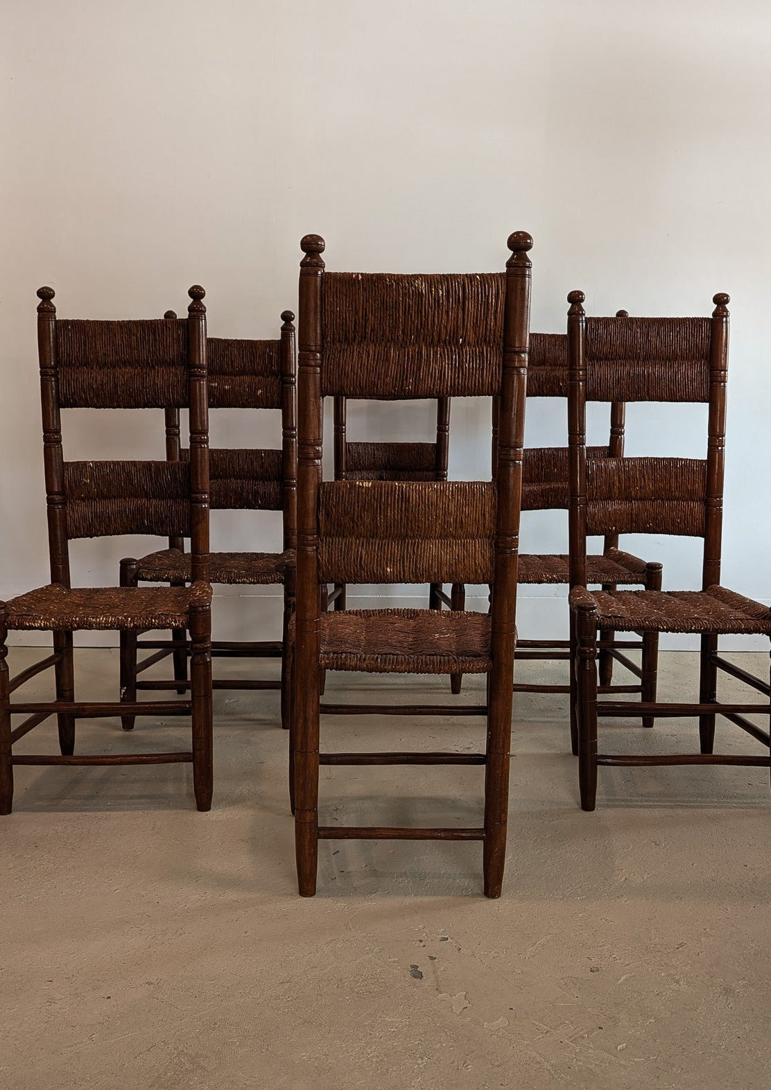 Set of 6 Vintage Haitian Tall Wooden Ladderback Chairs