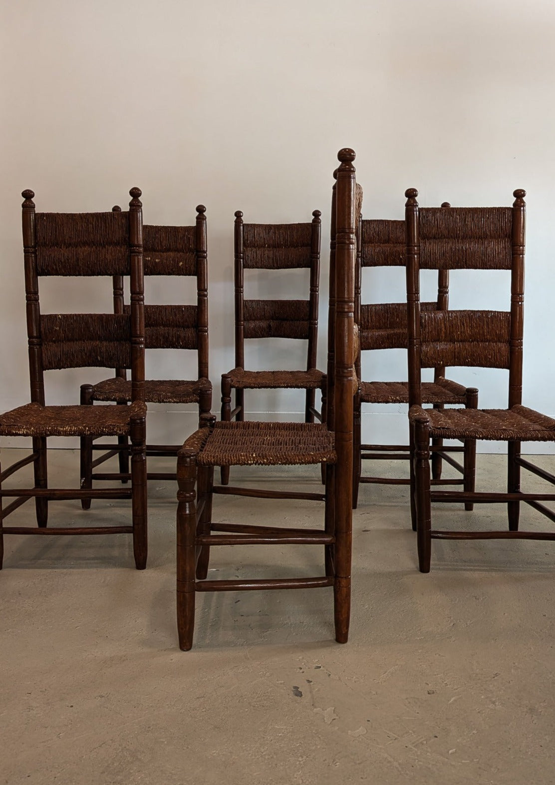 Set of 6 Vintage Haitian Tall Wooden Ladderback Chairs