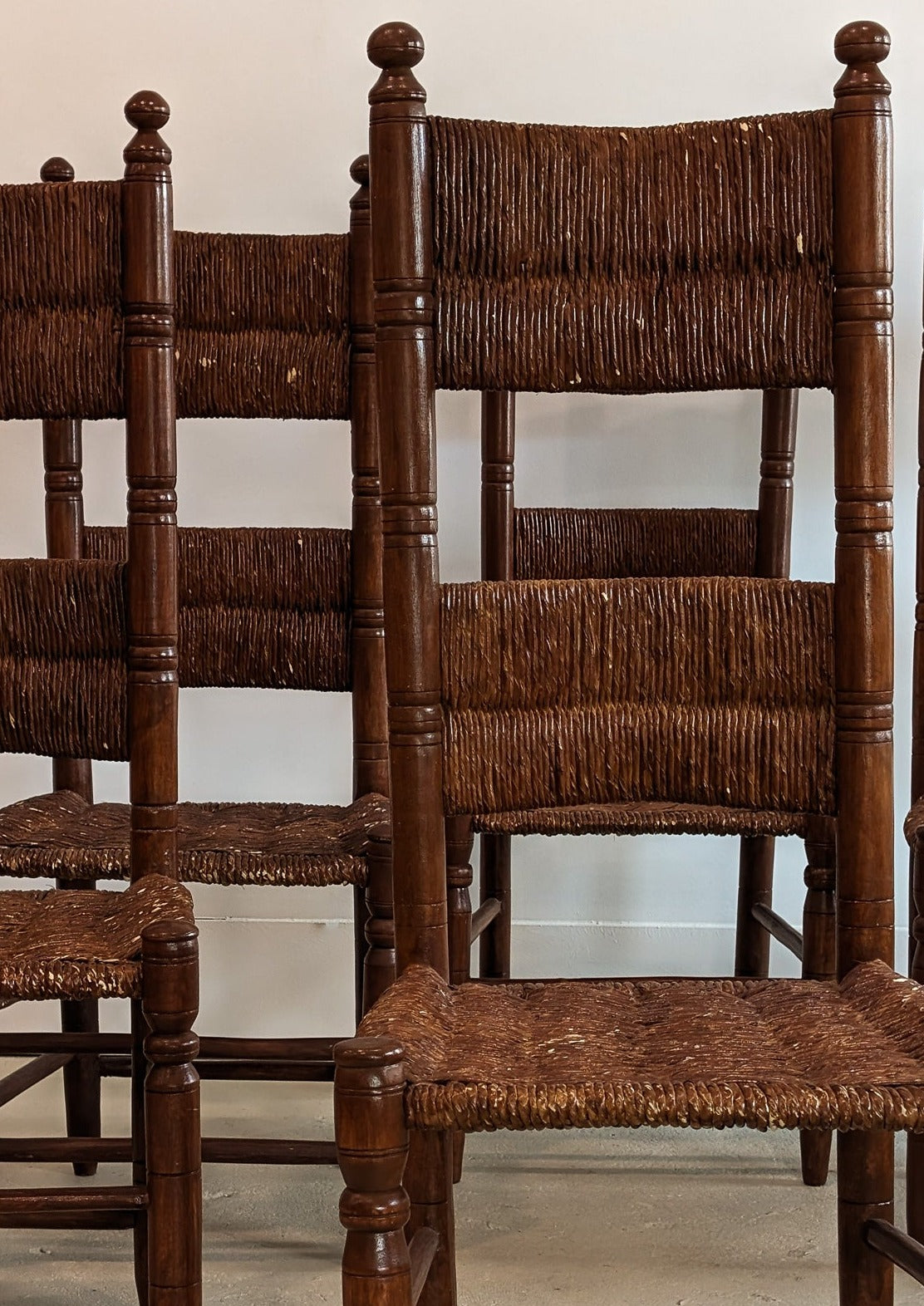 Set of 6 Vintage Haitian Tall Wooden Ladderback Chairs