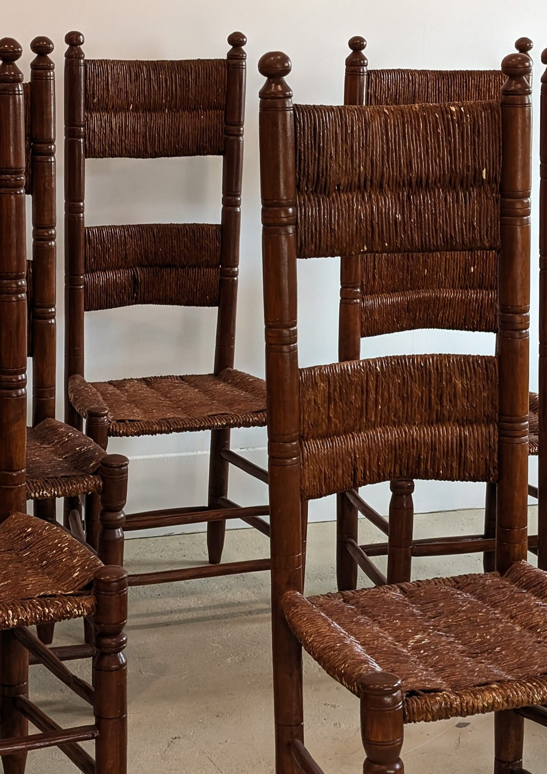 Set of 6 Vintage Haitian Tall Wooden Ladderback Chairs