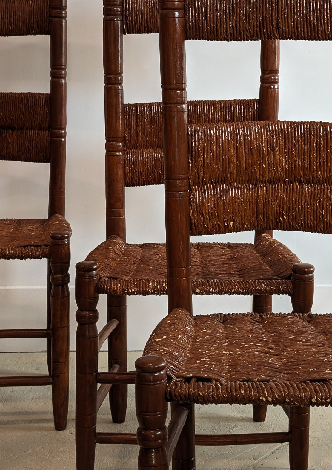 Set of 6 Vintage Haitian Tall Wooden Ladderback Chairs