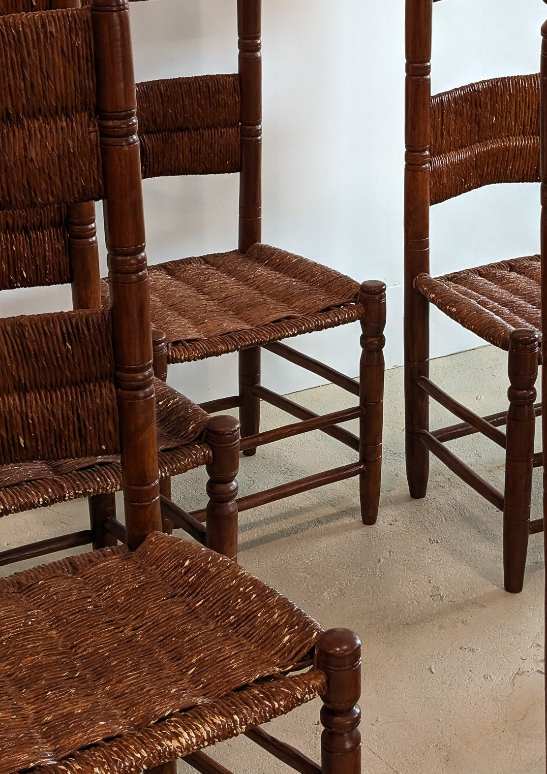 Set of 6 Vintage Haitian Tall Wooden Ladderback Chairs