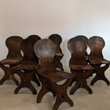 Antique Sculptural Hand-Carved Dark Wooden Brutalist Chairs