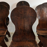 Antique Sculptural Hand-Carved Dark Wooden Brutalist Chairs