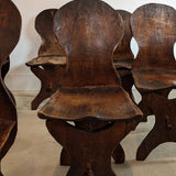 Antique Sculptural Hand-Carved Dark Wooden Brutalist Chairs