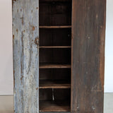 Early 1800s Primitive Blue Cabinet with Brass Stitch Detailing and Square Head Nails