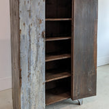 Early 1800s Primitive Blue Cabinet with Brass Stitch Detailing and Square Head Nails