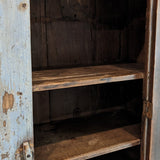 Early 1800s Primitive Blue Cabinet with Brass Stitch Detailing and Square Head Nails