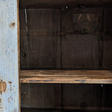 Early 1800s Primitive Blue Cabinet with Brass Stitch Detailing and Square Head Nails