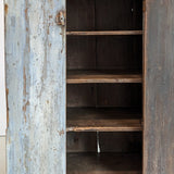 Early 1800s Primitive Blue Cabinet with Brass Stitch Detailing and Square Head Nails