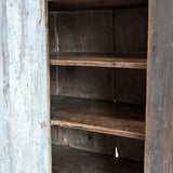 Early 1800s Primitive Blue Cabinet with Brass Stitch Detailing and Square Head Nails