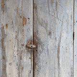 Early 1800s Primitive Blue Cabinet with Brass Stitch Detailing and Square Head Nails