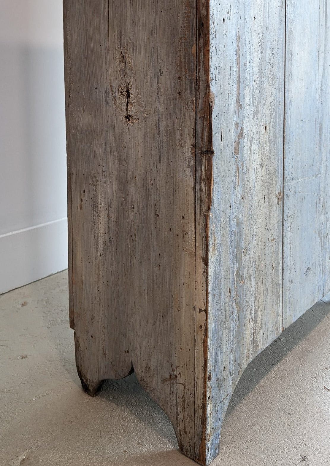 Early 1800s Primitive Blue Cabinet with Brass Stitch Detailing and Square Head Nails