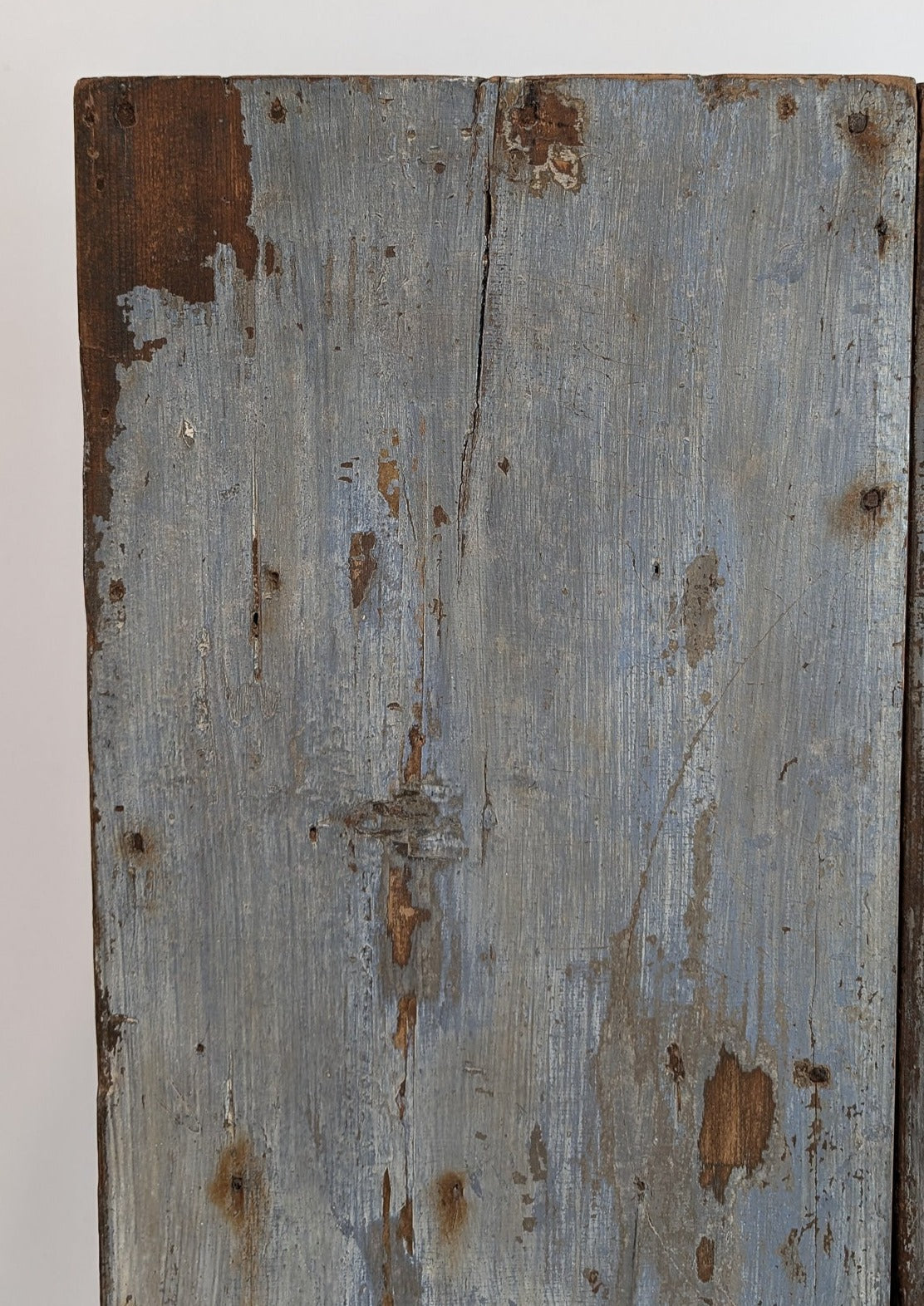 Early 1800s Primitive Blue Cabinet with Brass Stitch Detailing and Square Head Nails