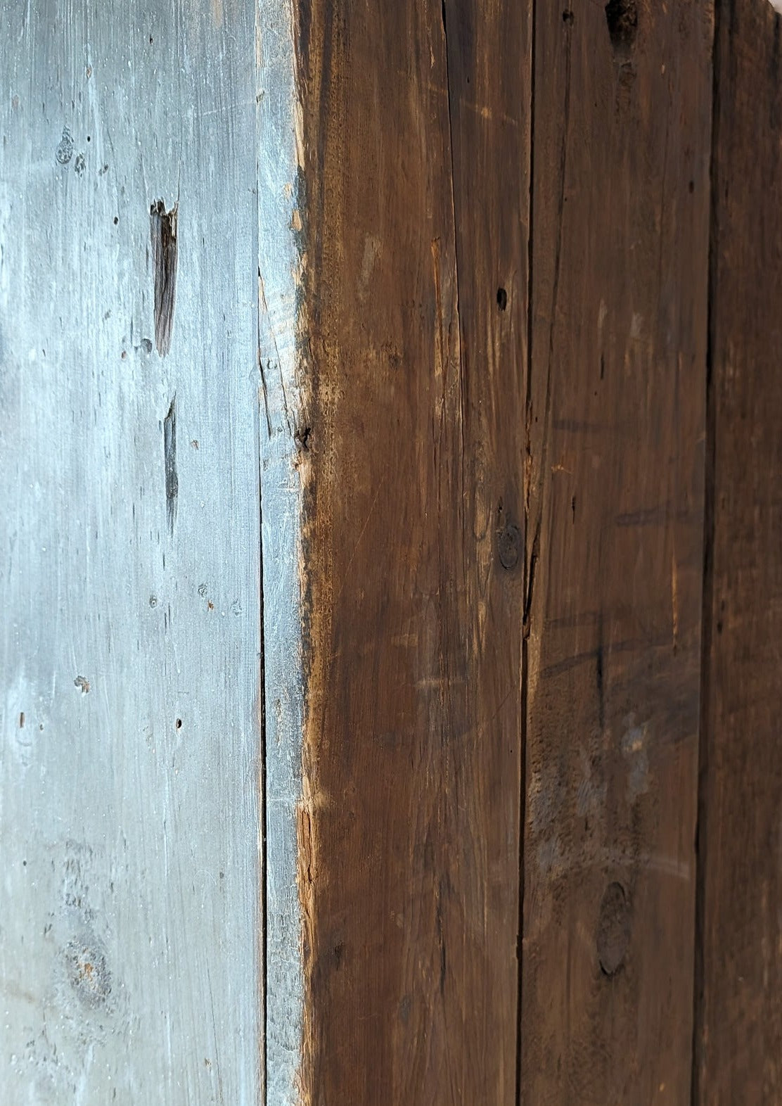 Early 1800s Primitive Blue Cabinet with Brass Stitch Detailing and Square Head Nails