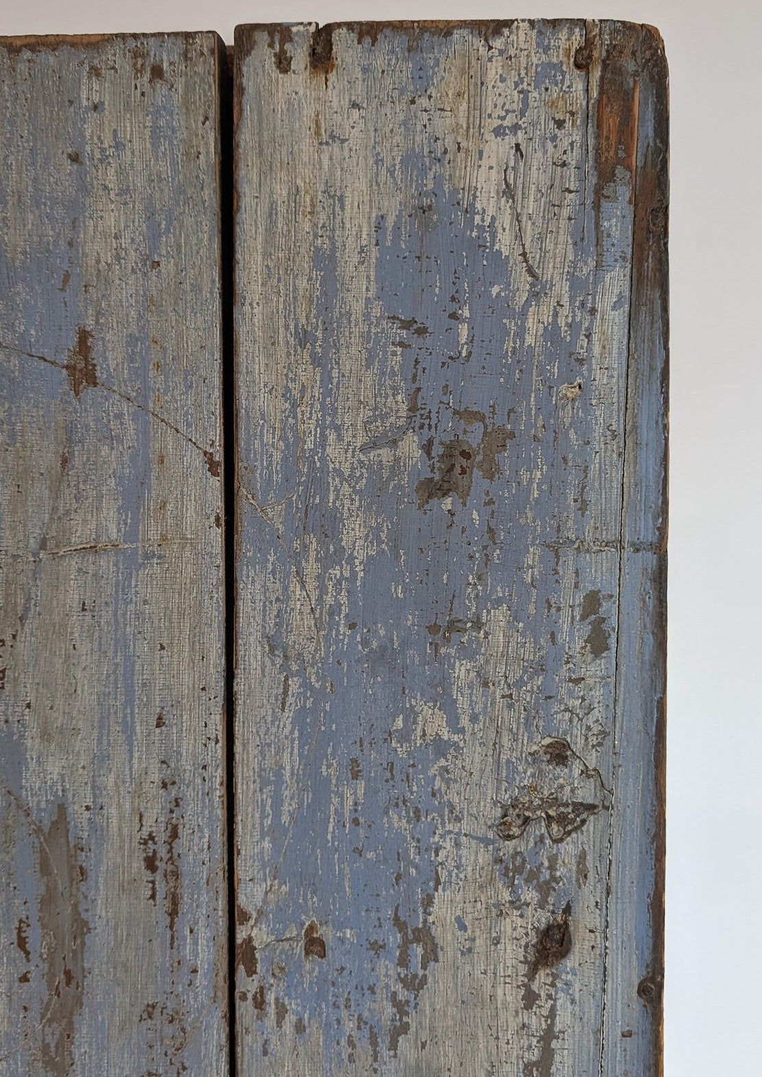 Early 1800s Primitive Blue Cabinet with Brass Stitch Detailing and Square Head Nails