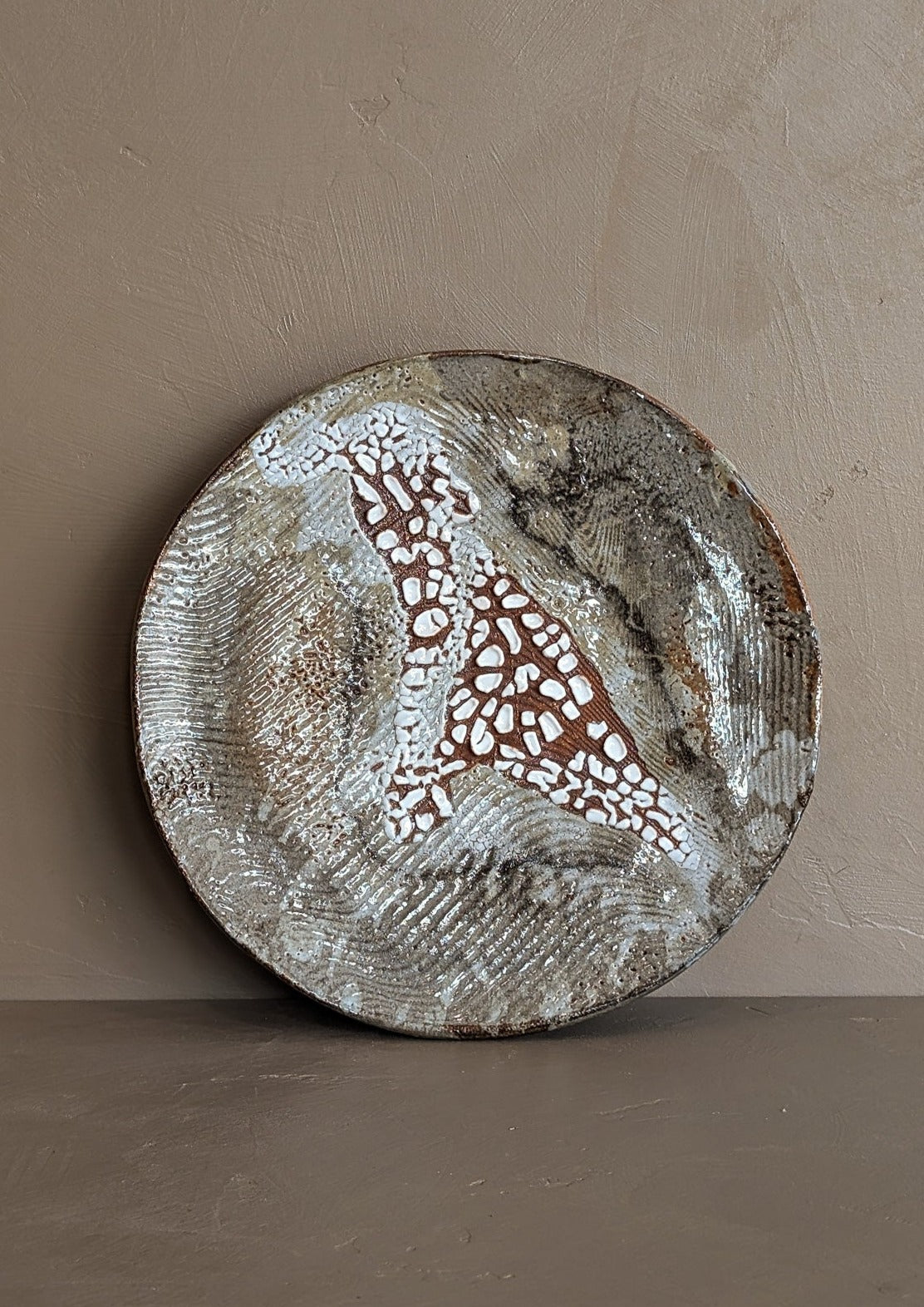 Handmade Signed Abstract Neutral Textured Wall Plate #1