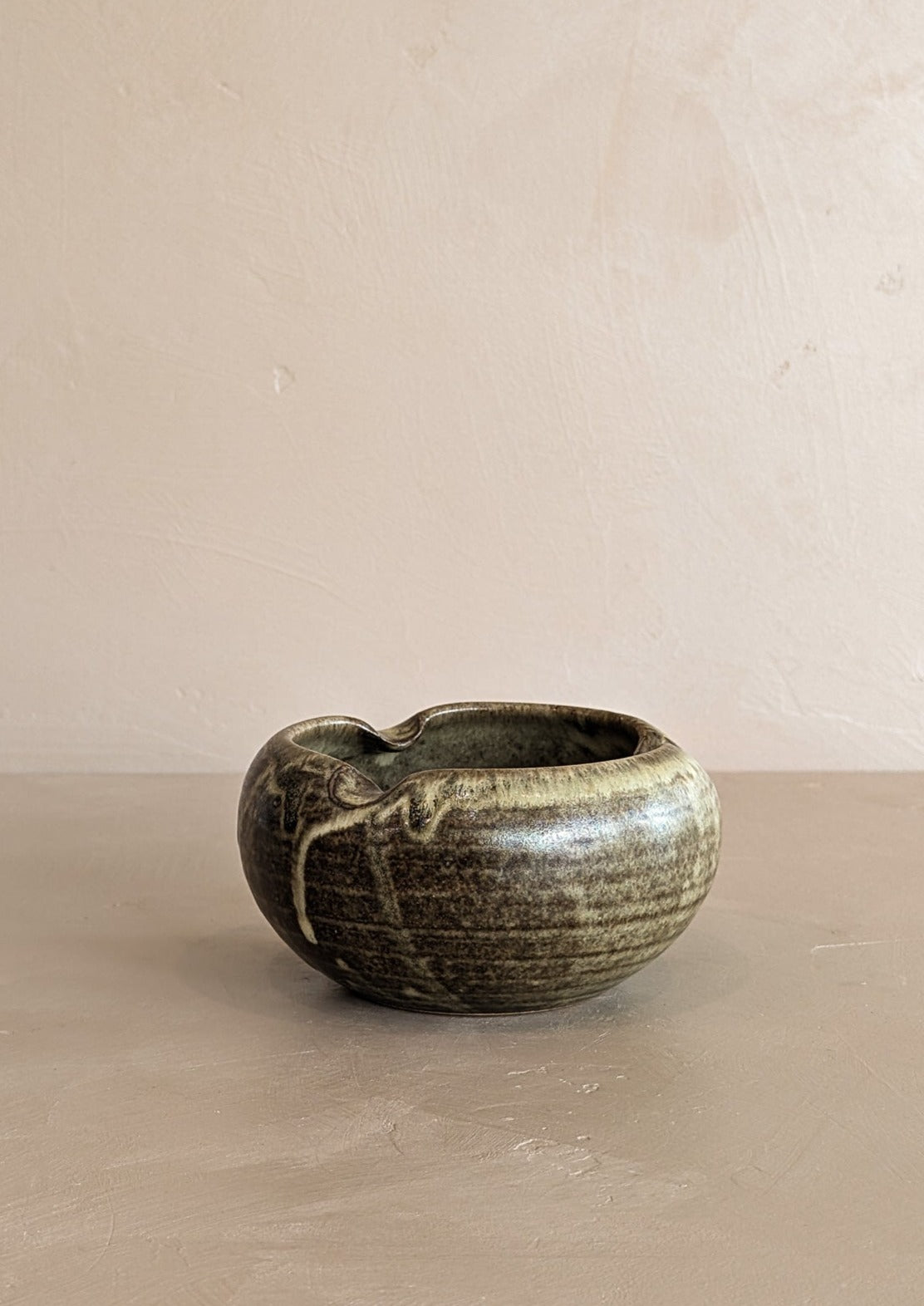 Handmade Neutral Drip Glaze Studio Pottery Bowl with Scalloped Rim