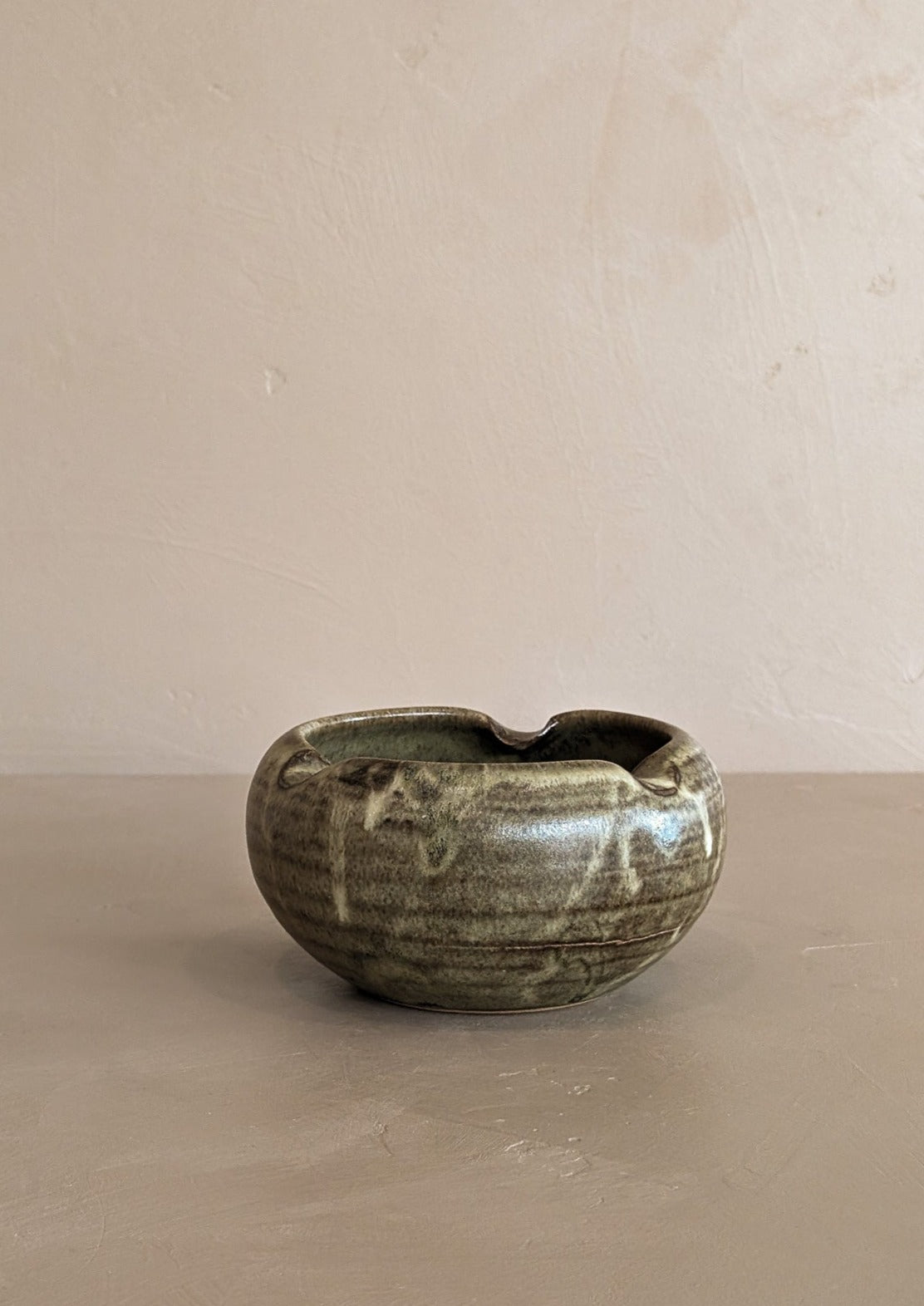 Handmade Neutral Drip Glaze Studio Pottery Bowl with Scalloped Rim