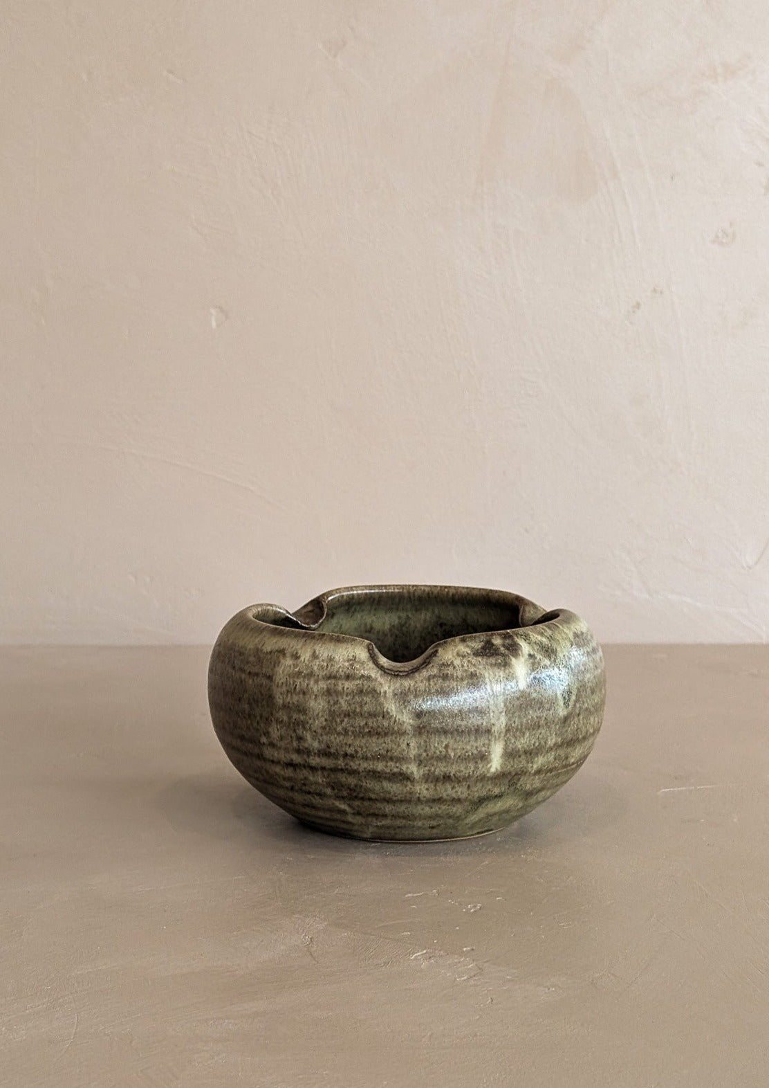 Handmade Neutral Drip Glaze Studio Pottery Bowl with Scalloped Rim