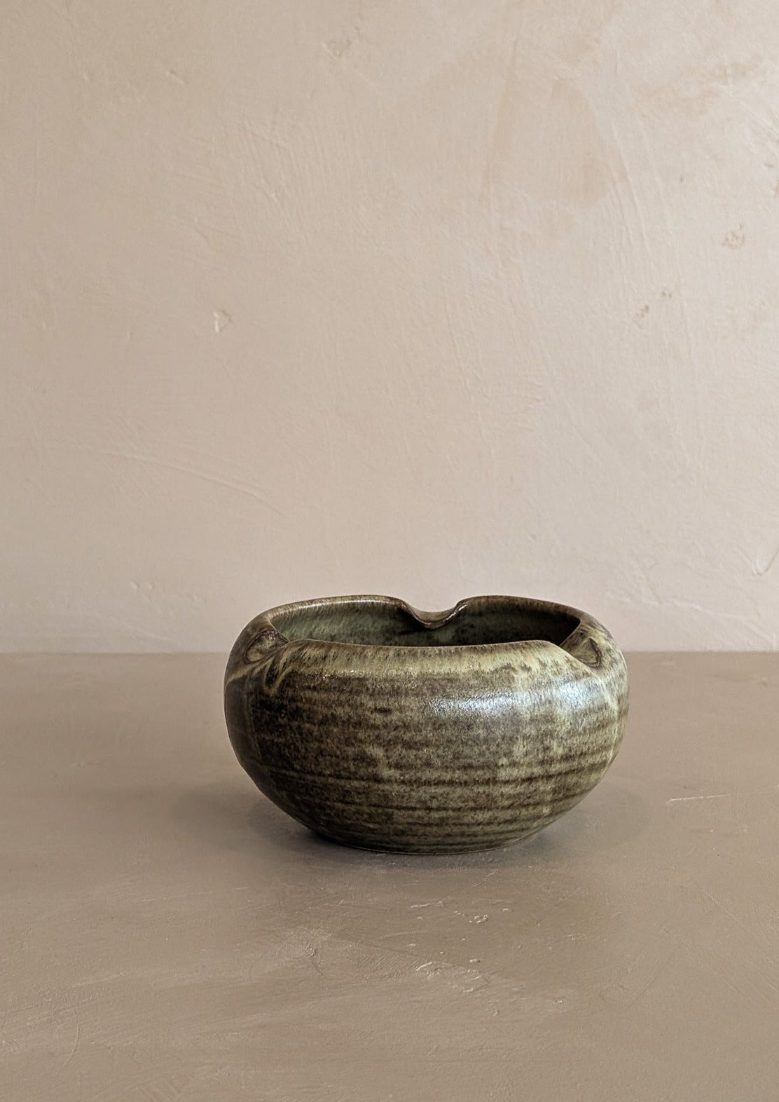 Handmade Neutral Drip Glaze Studio Pottery Bowl with Scalloped Rim