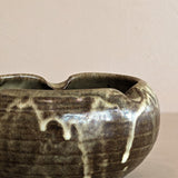 Handmade Neutral Drip Glaze Studio Pottery Bowl with Scalloped Rim