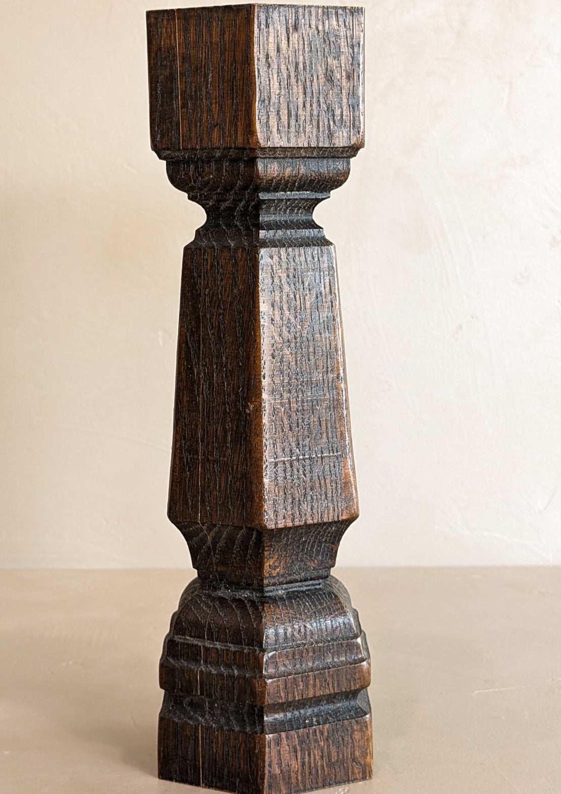 Vintage Large Chunky Dark Wooden Brutalist-Style Candlestick