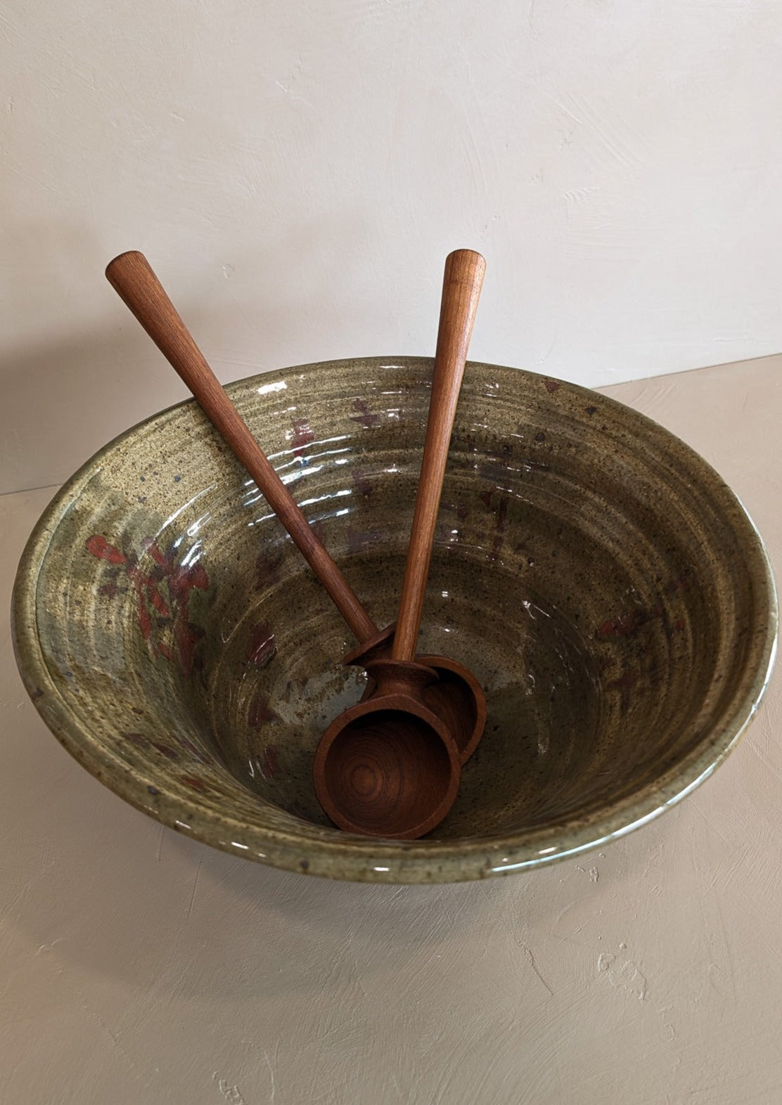 Signed Large Neutral Handmade Drip Glaze Studio Pottery Bowl