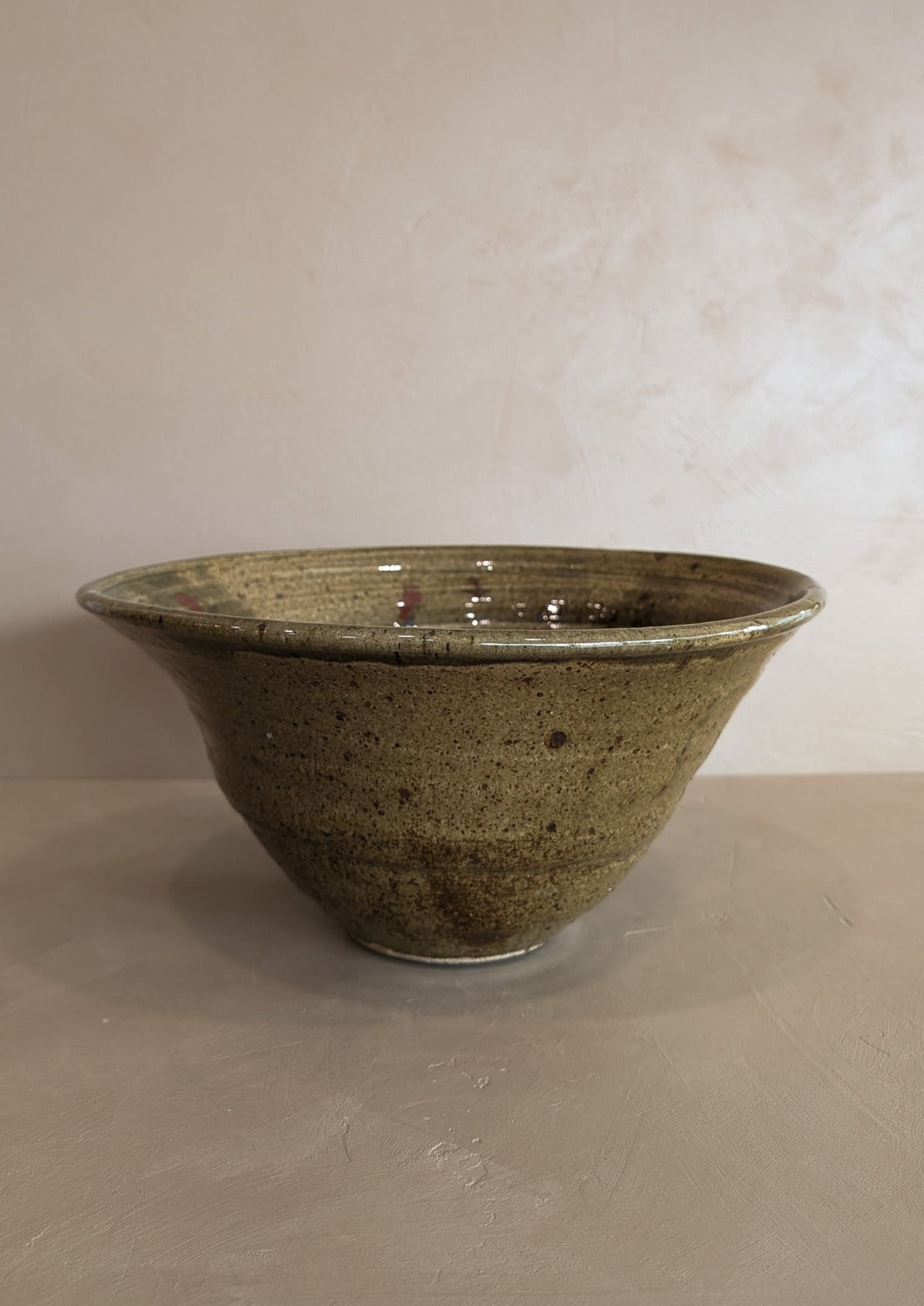 Signed Large Neutral Handmade Drip Glaze Studio Pottery Bowl