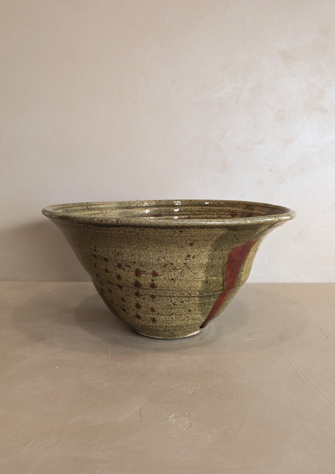 Signed Large Neutral Handmade Drip Glaze Studio Pottery Bowl