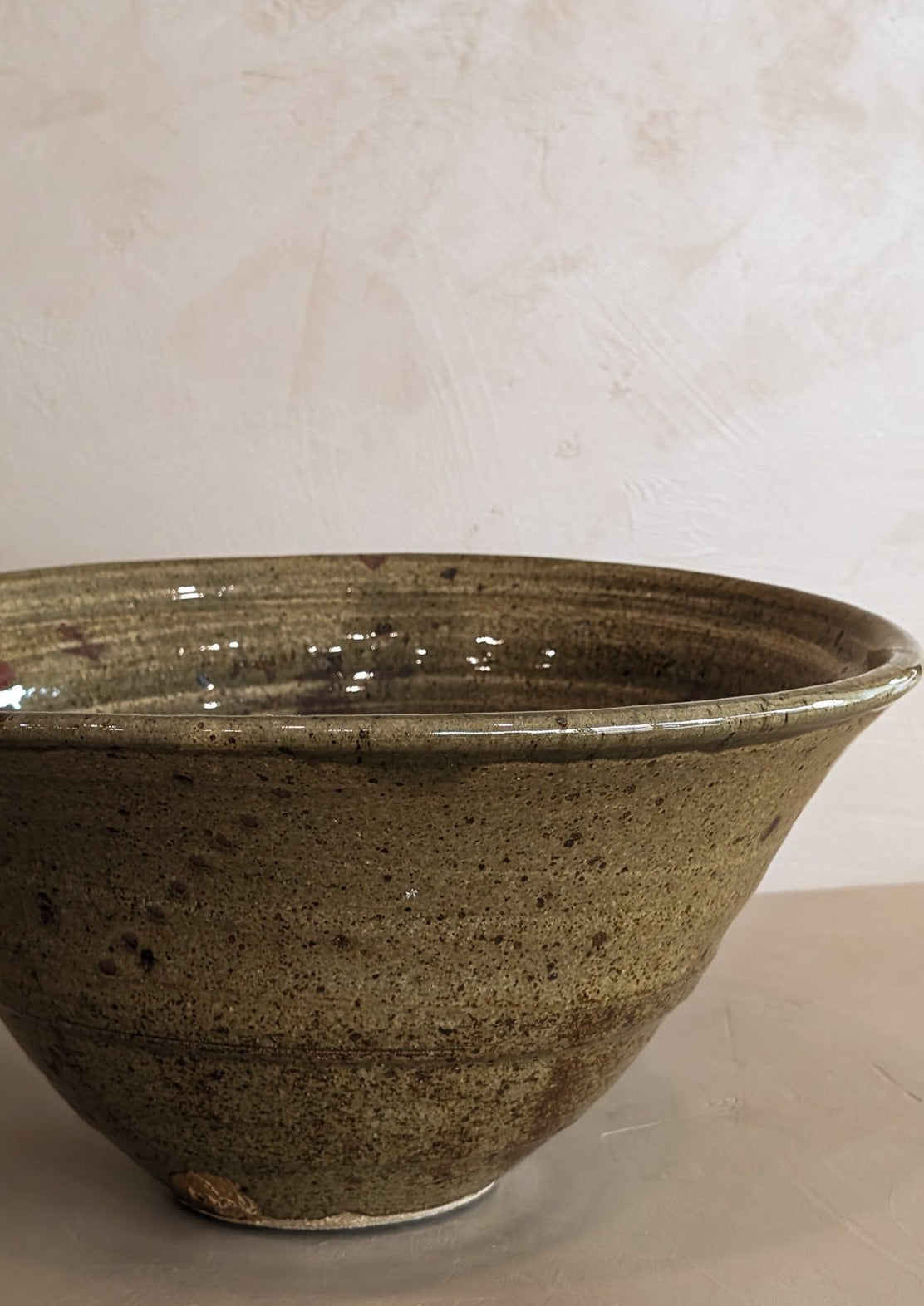 Signed Large Neutral Handmade Drip Glaze Studio Pottery Bowl