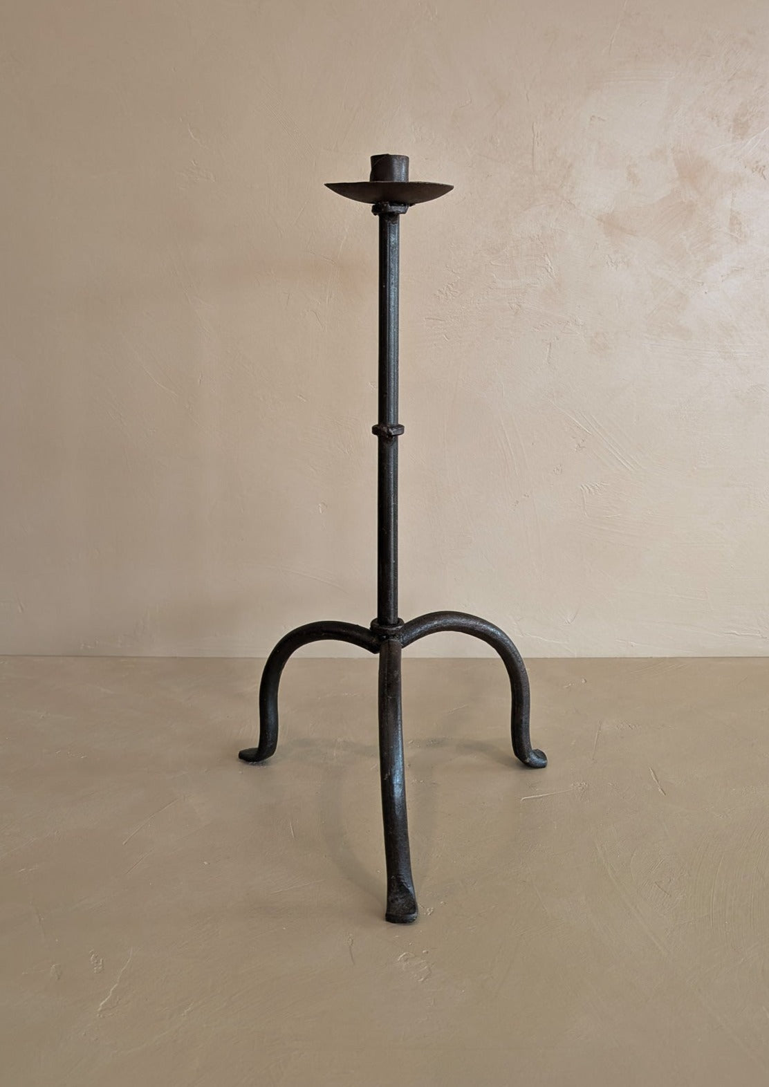 Large Vintage Brutalist-Style Iron Footed Candlestick