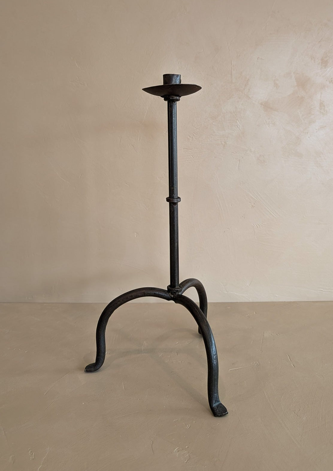 Large Vintage Brutalist-Style Iron Footed Candlestick