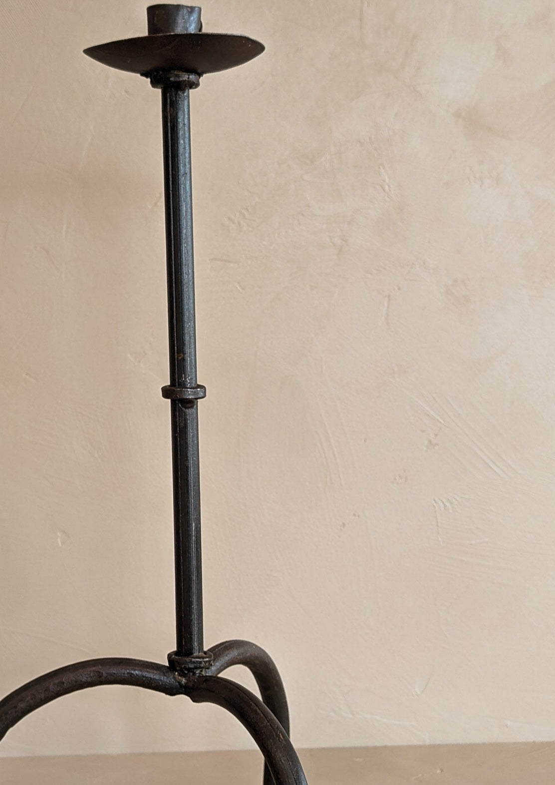 Large Vintage Brutalist-Style Iron Footed Candlestick