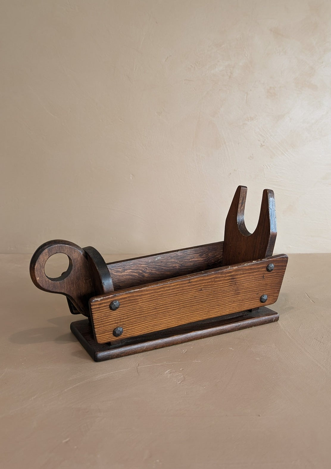 Vintage Dark Wooden Brutalist-Style Lambic Basket