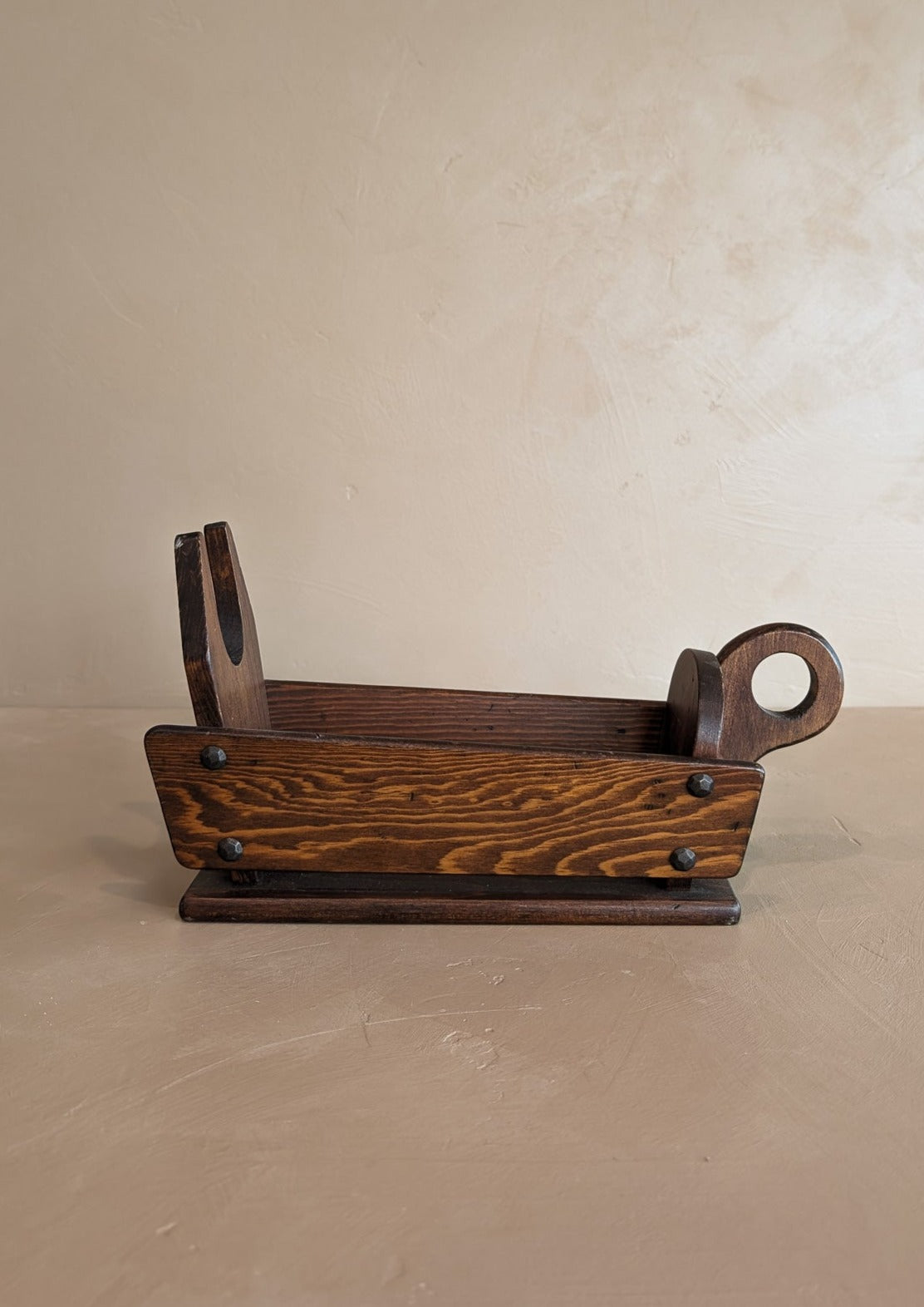 Vintage Dark Wooden Brutalist-Style Lambic Basket